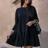 Casual Dresses Autumn Winter Solid Color Long Sleeve Home Loose Round Neck Ruffled Skirt Dress Hoodie Woman For Women 2024