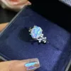 Cluster Rings S925 Silver Delicate Luxury Women's Engagement Ring Light Opal Natural Gemstone Couple Anniversary Gift