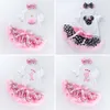 White Baby Summer Short Sleeve Sweetheart Pink Princess Dress Set Girl's First Year Party Dress Fashion