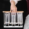 Tableau de table tasse de séchage porte-bouteille en métal avec poignée en bois et 6 tasses à crochets alimentation