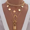 Multi Layered Circular Necklace Female Creative Minimalist Moon Lock Pendant Thick Chain