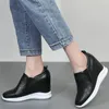 Fitness Shoes Summer Trainers Women Genuine Leather Wedges High Heel Vulcanized Female Low Top Round Toe Fashion Sneakers Casual