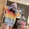 Versione coreana di autunno inverno nuovo morbido a colore appiccicoso contrasto arcobaleno maglione pullover arcobale