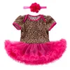 Bodysuit Romper Girls 'Dress Printed Leopard Print Rose Short Sleeved Princess Dress Baby One Year Old Children's Dress