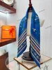 Teller Silk Square Head Sjards Women Luxe H Twill Silk Cheval Mascotte Horse Hoofd Tulband Tie Hail Hoofband veelzijdige wrap Blue Letter Print Pure Silk Scarf