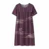 Women's Sleepwear Summer Cotton Silk Short Sleeved Homewear Dress Women Fashion Printting Loose Fitting Plus Size Comfortable