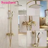Gold Bathroom Shower Set Senducs Round Rainfall Hand Shower Head Copper Bathtub Mixer Faucets Cold Bath Shower System X07054497648