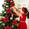 Fleurs décoratives paillettes poinsettia ornements d'arbre de Noël fleur décorations artificielles liquidations
