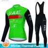 Cycling Jersey Sets 2023 Uae Team Winter Fece Cycling Jersey Set Mens Ropa Ciclismo Hombre MTB Bike Long Seve Bicyc Clothing 19D Gel Pad L48