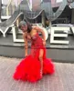 Party Dresses Red Luxury African Mermaid Prom Recaption Dress For Women Sweetheart Black Girl Birthday Evening Gown Sexy Slit Ruffles Robes