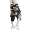Мужские брюки легкие широко ног в китайском стиле ретро-печатные брюки с боковыми карманами эластичные для ежедневных
