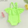 One-Pieces 1-4T Baby Girls Pure Color Sexy Cute Fluorescent Color Swimsuit Cute Off-Shoulder Sleeveless Ruffled Bikini Set Swimsuit Y240412 Y240412Y240417C4RV