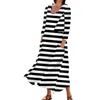 Casual Dresses Women's Fashion Dress Striped Printed Loose Patchwork Seven Youth Sleeved Cotton Pocket Vestidos Femenino