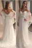 2024 Robes de mariée de plage Spaghetti Stracles Puffy Côtes courtes en dentelle Applique Boho Mariage Bride Bridal Made Made Plus Taille