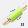 S M Silicone Rolling Pin Non-Stick Pastry Dough Flour Roller Wooden Handle Pizza Pasta Roller Kitchen Pastry Baking Tool