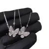 Designer 925 Sterling Silver Van Full Diamond Butterfly Colar com 18k Gold White Powder CNC Pingente Chain Chain High Edition