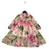 Casual Girls Girl Girl Spring Summer Lange mouwen Flower Dress Style Bow Princess Rok Chiffon Imitatie Silk Large