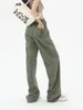 Kadınlar kot pantolon harajuku yüksek bel gevşek pantolon sokak kıyafeti tarzı grunge geniş bacak baggy y2k ordu yeşil denim pantolon