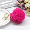 Keychains Lanyards 1Pcs 28 Color Cute Puff Ball There Mirror KeyChains Simple PU Makeup Mirror Kids Woman Small Gift Accessories Pom pom