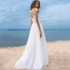 Bohemio A Line Wedding Vestidos Beach Chiffon Sheer Corbolle Apliques Illusion Tap Manges Back Back High Divisos Formal Formal Vestidos