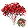 Dekorative Blumen 5pcs Weihnachten Beeren künstliche rote Berryzweige Kirsch Staubblätter für Home Weihnachtsjahr Geschenk Hochzeit DIY Blumenkranz