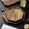 Tea Trays KEMORELA 1PC Creative Acacia Wood Plate Dishes Rectangle Octagonal Food Dessert Dinner Tray Outdoor Tableware