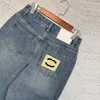 Xiaoxiangjia 24SS tidig vår Enkel baksida lammhår Kontrast Design Hög midja raka ben jeans