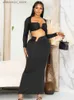 Sexig kjol Xizou Summer Long Dress Set Women Full Sleeve Crop Tops + veck Hög delad lång kjol Kvinnlig två 2 -stycken klänning Matchande uppsättningar L49