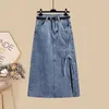 Lente zomer losse tweedelige jurken Set voor vrouwen met lange mouwen blousehigh taille denim rok rok twopeage jeans vrouwelijk 240415