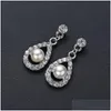 Earrings Necklace Crystal Bridal Jewelry Set Sier Color Imitation Pearl Rhinestone For Women Party Direct Drop Delivery Sets Dha7K