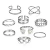 Minimalist New Hollow Infinite Love Style Geometric Wave Shaped Pearl Opening 9-piece Set of Ring Rings