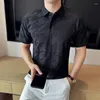 Herrpolos märke Jacquard Polo Shirt For Men Summer Ice Silk Sticked Neck T-shirt Slim Short Sleeve Casual Business Tee Tops 2024