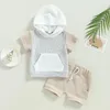 Clothing Sets Infant Baby Boys Summer Clothes Color Contrast Short Sleeve Hoodie Tops Jogger Shorts 2Pcs Waffle Casual Outfits