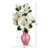 Decorative Flowers White Japanese Magnolia Artificial Flower Arrangement In Rose Colored Vase