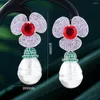 Kolczyki Dangle Missvikki Long Bicolor Flower for Women Wedding Party Dubai Bridal Jewelry Boucle D'Oreille Femme Prezent 76 mm