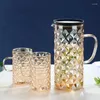 Bouteilles d'eau pichet en verre borosilicate avec couvercle et bouffée de diamant motif de carafes froide bouilloire pour le jus de thé glacé