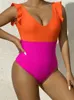 Swimons de maillots de bain en un morceau de maillot de bain Femme Ruffled V-Neck 2024 Backless Bathing Feme Femme Sexy Monokini Summer Beach Wear Wear Body