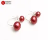 Boucles d'oreilles goujons Qingmos arrière avant perle naturel pour les femmes avec 8 à 11 mm rouge rond rond à double facette fine bijoux oreille703