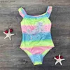 One-Pieces Children Badebode Regenbogen glänzende Mädchen Ein Stück Badeanzug Kinder Schwimmanzug Falbala Badeanzug Pailletten Monokini 21 Y240412Y240417Sict