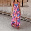 Casual Dresses Summer Boho Floral Printed Dress Women Suspenders Square Collar Sundress Female Ruched Sleeveless Baggy Maxi