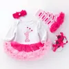 Baby en kinderkleding, baby lange mouwen wikkel rok, pasgeboren katoenen roze roze jurk, prinsesjurk, vierdelige set