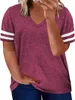 Damen T-Shirt Plus Size Womens Colorblock V Neck T-Shirt Sommer Kurzarm Casual Tee Topsl2403