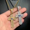 NEW Arrived Hip Hop Men Shiny 5A CZ Jewelry Gold Silver Plated Lucky Blue Turkish Eyes Cross Pendant Necklace