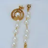 Lady Designer Saturn Charm Earrings Silver and Gold Water Droplet Shaped Pearl Earrings