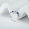 Küme halkaları saf doğal safir yüzüğü Derin Londra Mavi Kadınlar için Partisi Düğün Büyük Taş 3x4mm İnce Mücevher Yüksek Kalite S925 Gümüş