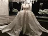 Lüks Zuhair Murad Beads Gelinlik Uzun Kollu 3D Çiçek Aplikler Dantel Gelin Gowns Daldırma Boyun Balo Elbise Düğün DR3509798