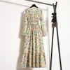 Autumn Spring Women Chiffon Dresses Oneck Mujer Vestidos Female Sleeve floreale Vintage ALINE Long Maxi 240409