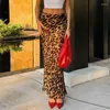 Signe 2024 Summer Women Sexy Leopard Long Skirt Ladies Chiffon Fashion Fishtail Dress High Wit Slip Fit Folping Mezzo