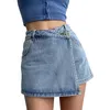 Mini denim shorts vrouwen slanke chique vintage zomer dames asymmetrische zoete streetwear ontwerp harajuku y2k rokken 240415