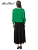 Work Dresses MoaaYina 2024 Summer Runway Fashion Dress Suit Women Balck Midi Spaghetti Strap Green Loose Shirts Two-piece